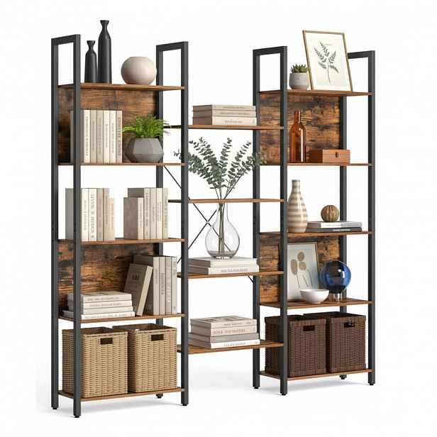 Relaxdays KNIHOVNA vintage hnědá 14 polic MDF 166 cm