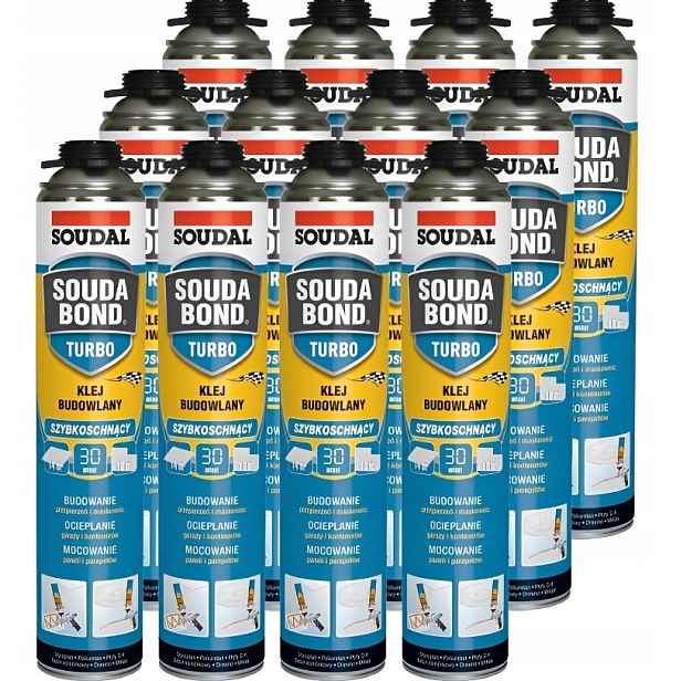 12 Ks Soudal Lepidlo Soudabond Turbo Rychlé 60 sekund Pěnové Lepidlo 750 ml Uni