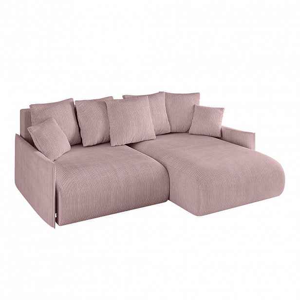 ALTDECOR ROHOVÁ SEDACÍ SOUPRAVA s otomanem vpravo ONESK-L-v1 216x177x72 růžový manšestr