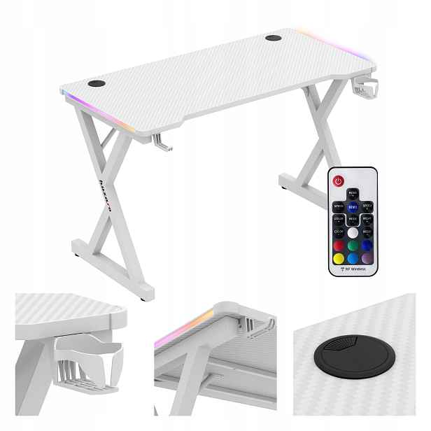 Herní stůl Huzaro bílý počítačový pro mládež malý stůl Rgb Led