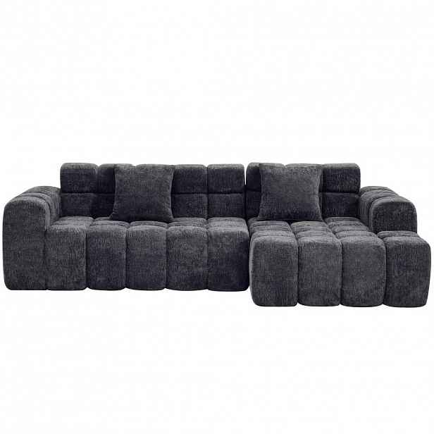 OKWISH ROHOVÁ pohovka 249,94/124,97/59,94 cm antracitová ze sametové tkaniny s řasovou strukturou modulární a pohodlná