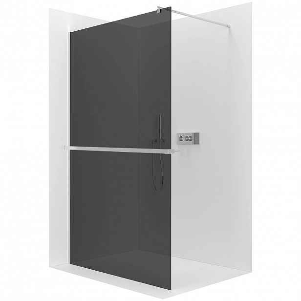 Sprchová zástěna Walk-in Onyx Cube L/P - 8 mm + polička/držák na ručníky - hranatá vzpěra - chrom, grafitové sklo - 120x200 cm