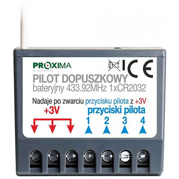 Puškový dálkový ovladač Pdb pro bránu Proxima 433, skrytý, obyčejný vypínač