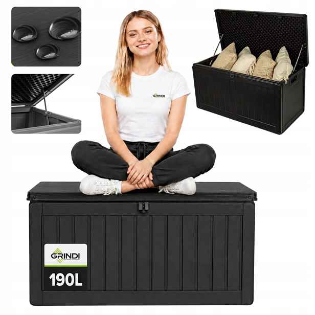 Zahradní Box S Sedákem Morus 190 L Černý, Voděodolný Na Balkon