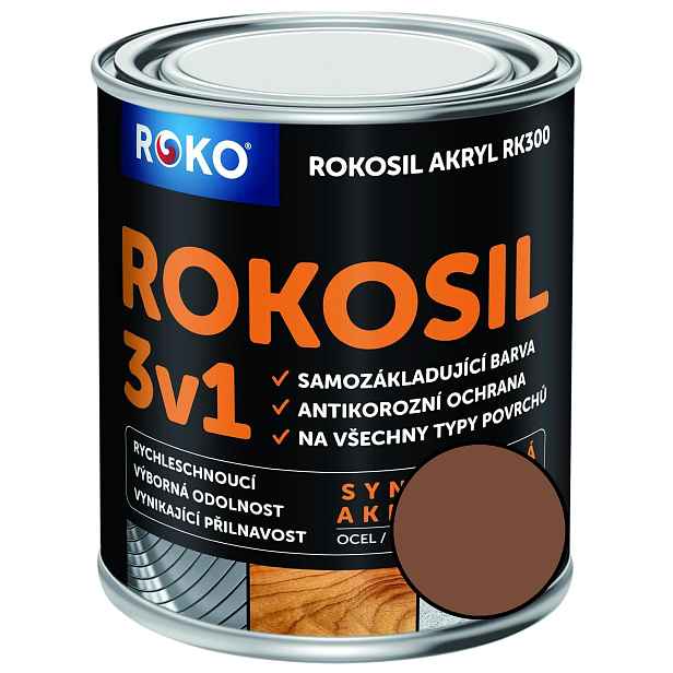 Barva samozákladující Rokosil akryl 3v1 RK 300 2320 hnedá světlá, 3 l