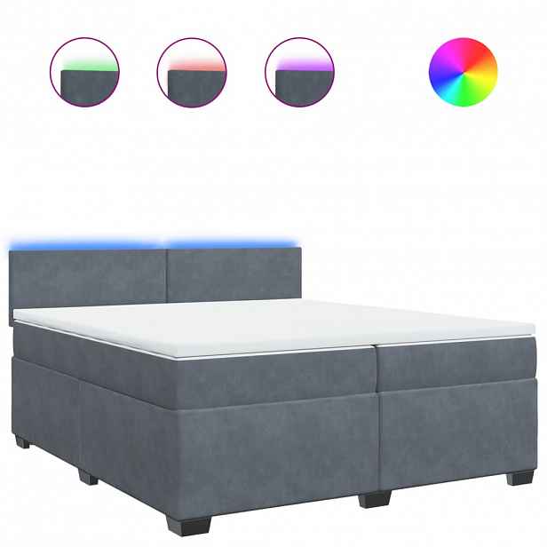 vidaXL Box spring postel s matrací tmavě šedá 200x200 cm samet