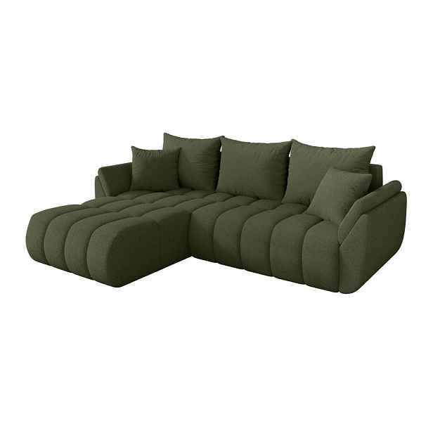 ALTDECOR ROHOVÁ SEDAČKA s funkcí spaní, otoman vlevo TOKO-L-v1 277x194x86 zelená bouclé