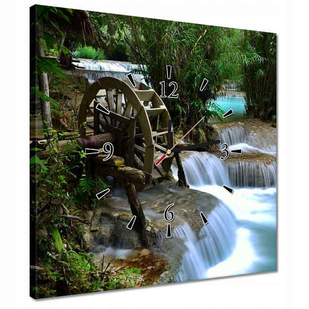 Hodiny 40x40 Dřevěný mlýn na řece