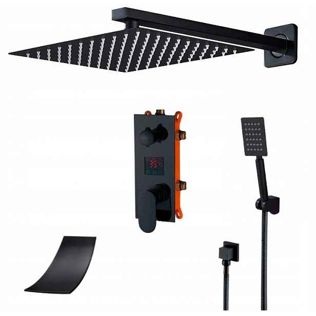 Podomítkový Set Vodopádový Displej Černý Mat 40 CM