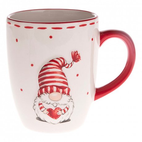 Červeno-bílý vánoční keramický hrneček s motivem trpaslíka Dakls
