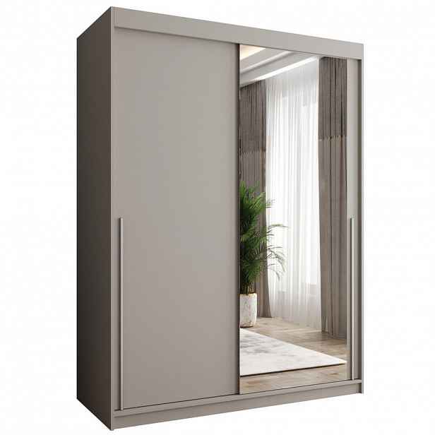 Home Collective SKŘÍŇ S POSUVNÝMI DVEŘMI se zrcadlem, šířka 150 cm, kašmírová se stříbrným úchytem