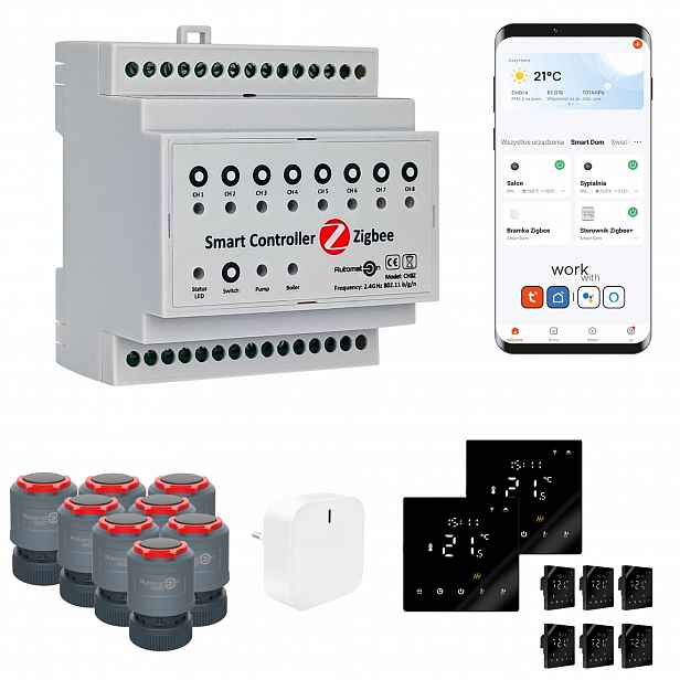 Sada pro podzemní vytápění Zigbee Tuya CH8Z 8 pokojů s termostatem PRO3 černá
