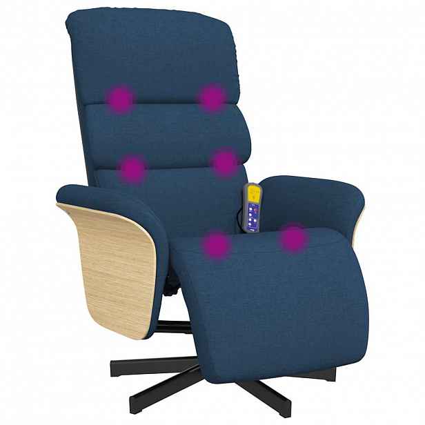 vidaXL Masážní polohovací křeslo s podnožkou modré textil