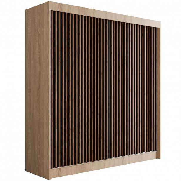 ALTDECOR ŠATNÍ SKŘÍŇ s lamelovými posuvnými dveřmi VILANv2 – 200 cm Sonoma dub + lamely dub wotan