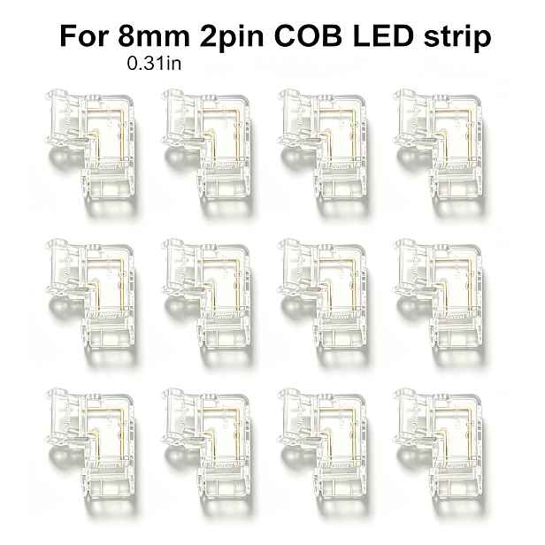 TEMU 12 konektorů COB LED pásku ve tvaru L o úhlu 90 stupňů, 8mm 2kolíkové, průhledný plast, bez nutnosti napájení, vhodné pro RGB CCT LED pásky