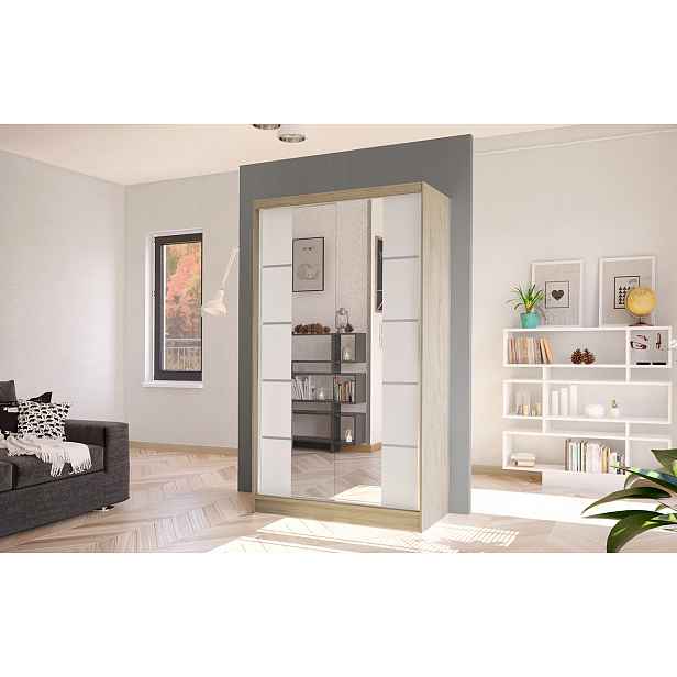 Elegantní šatní skříň ARINI 5 - šířka 100 cm, dub sonoma / bílá