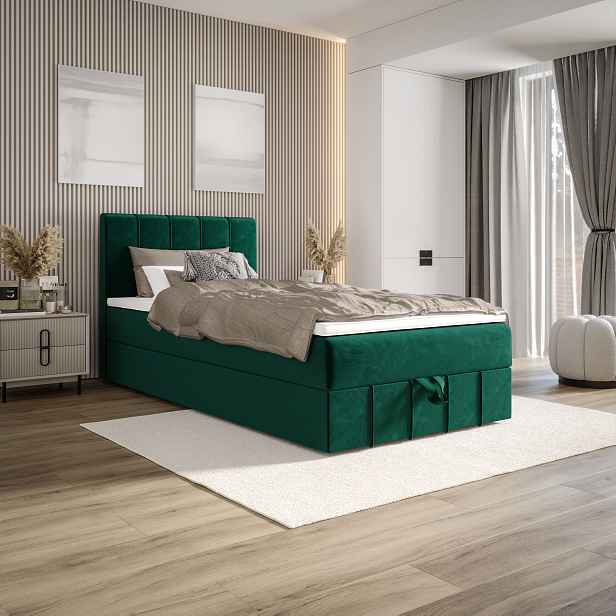 Jednolůžková boxspringová postel 100x200 MADLEN 1 - zelená