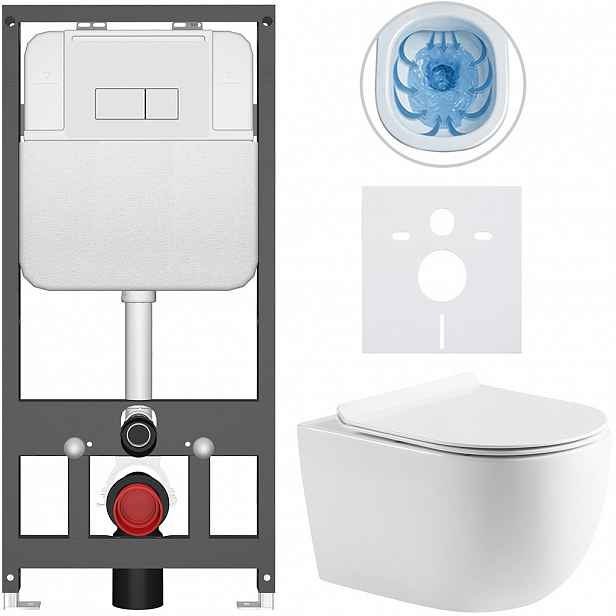 Kompletní WC set Basic/Felci - bílá lesklá - WC tlačítko Modulo/Bílá - závěsné - předstěnová instalace - 53x37 cm