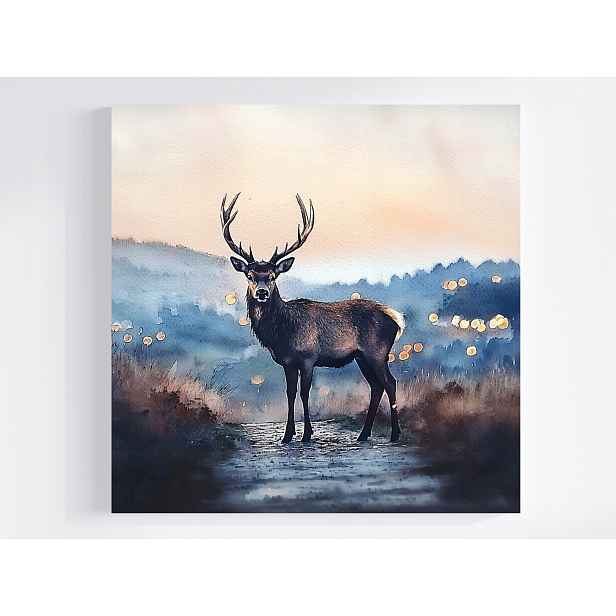 Obraz Na Plátně Canvas Akvarel Příroda Fauna Zvíře Jelen Večer 50x50