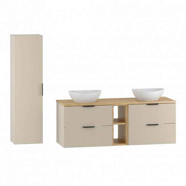 Petits-meubles KOUPELNOVÝ NÁBYTEK 140.6cm Astrid 2er-Set Kašmír a dřevo