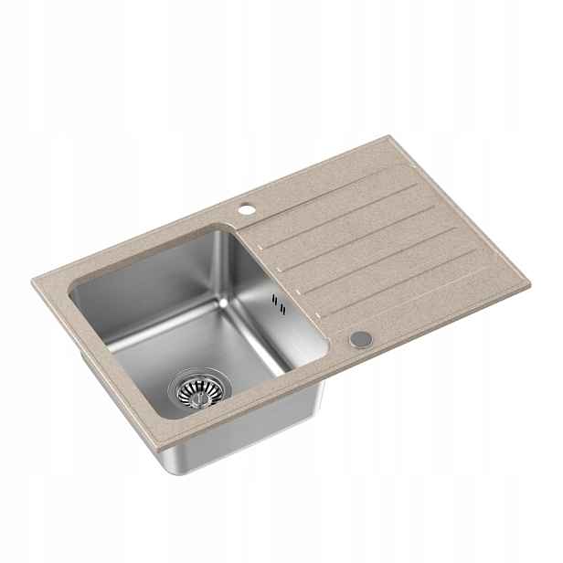 Quadron Kenneth 111 Jednokomorový dřez 78x48x19 Béžový se sifonem
