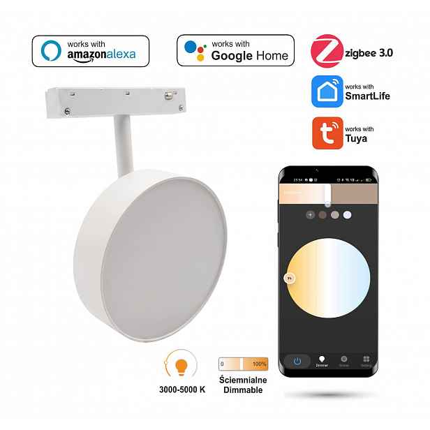Reflektor Spot Flood Led Zigbee Bílý 18W Smart Track 48VDC stmívatelný
