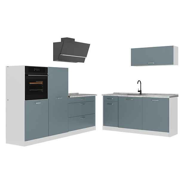Vicco KUCHYŇSKÝ KOUT R-Line, Modrošedá/Bílá, 220 cm pracovná doska Mramor