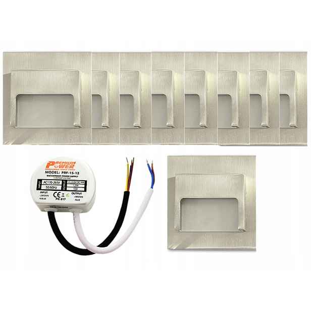 Halogenový schodišťový Led set stříbrný 9x napájecí adaptér