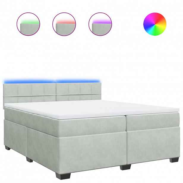 vidaXL Box spring postel s matrací světle šedá 200x200 cm samet