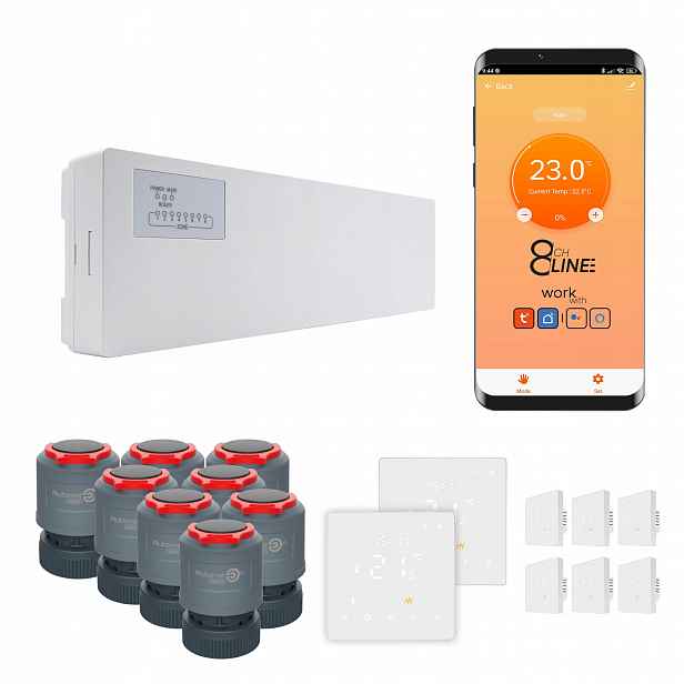Přechodová sada pro podlouhlé vytápění Line 8 pokojů termostat PRO3 Zigbee bílá