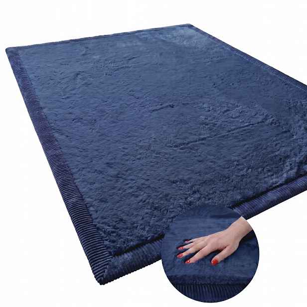 Koberec Vnitřní Modrý Čtverec Plyšový 120x120 cm Nadýchaný Tlustý 4 cm