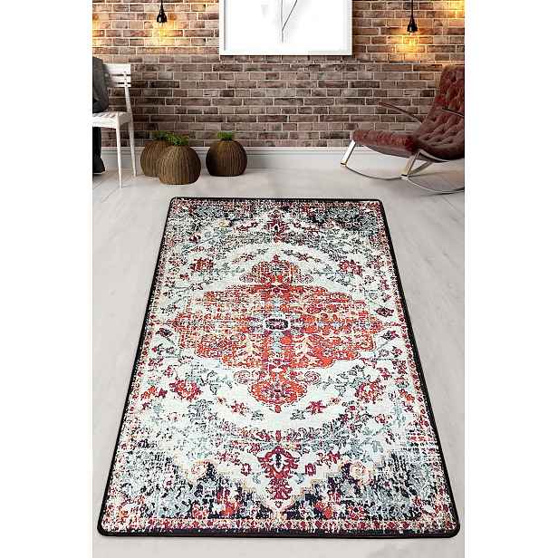 Kusový koberec, bavlna/polyester, nízký vlas, protiskluzový, béžový, 80 x 150 cm