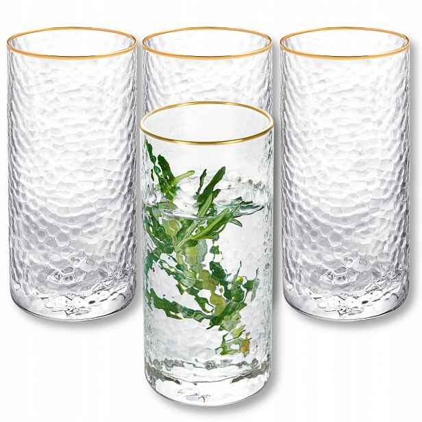 Sklenice Wilmax z foukaného skla 290 ml na nápoje, vodu, džus, zlatý forma