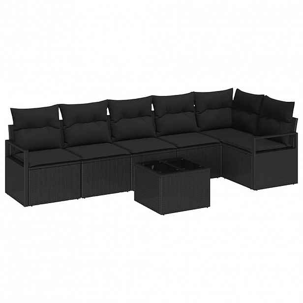 vidaXL Set pohovek 7 ks Černá polyratan
