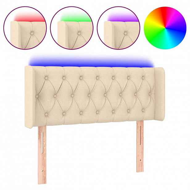 vidaXL Čelo postele s LED krémové 103 x 16 x 78/88 cm textil