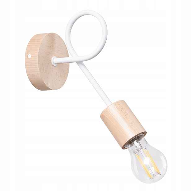 Nástěnná lampa sloupek bílo-dřevěná boho, přírodní nástěnná lampa Sollux