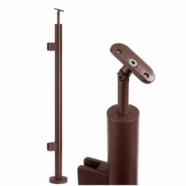 Startovací sloupek skleněného zábradlí 110 cm kulatý fi 42 mm Hnědý Loft