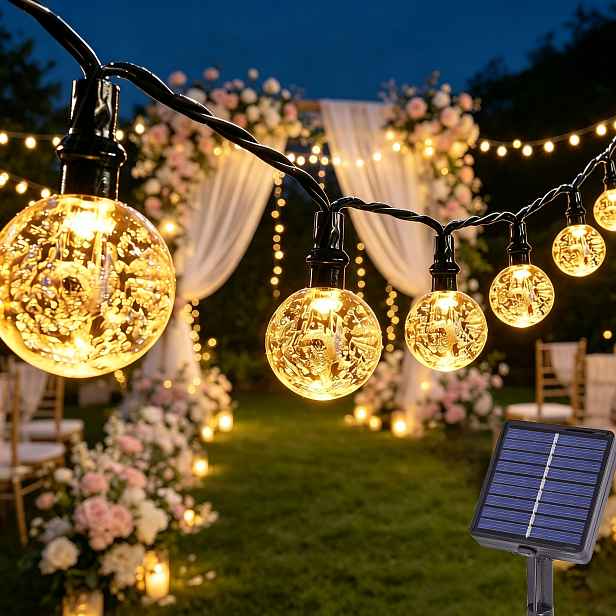 TEMU Solární řetězové světla s /100/200 LED křišťálovými bublinkovými koulemi pro venkovní zahradu, trávník, osvětlení dvora a vánoční dekoraci
