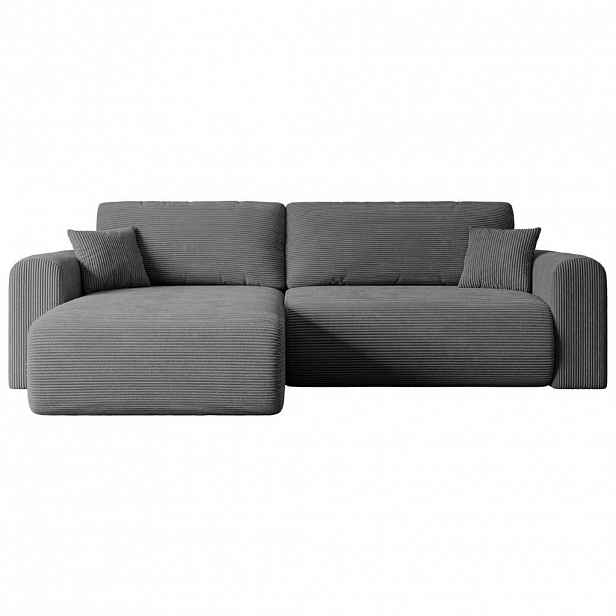 ALTDECOR ROHOVÁ SEDACÍ SOUPRAVA s funkcí lůžka a úložným prostorem ORRO-L – 272 x 145 x 83 cm, tmavě šedý manšestr