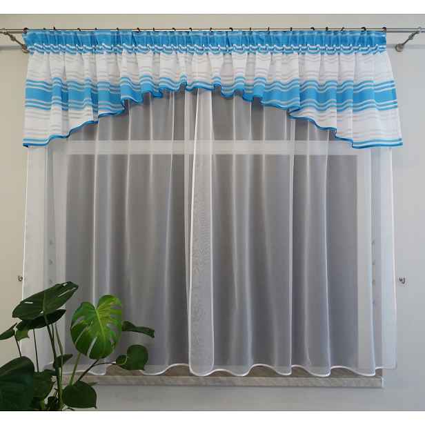 Mg Lambrekýn na záclony pruhy Modrý 400x50 cm šitý
