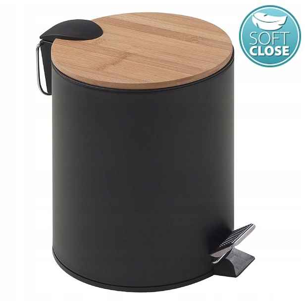 Odpadkový koš Kenta 3 l, Soft Close, černý mat/bambus (1309) /sm/