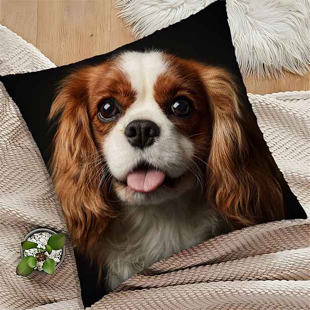 TEMU 1ks Povlak na polštář s King Charles Spaniel - Zipovaný potah s měkkými ušima a výraznýma očima, pratelný povlak s tématikou domácích mazlíčků