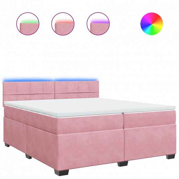 vidaXL Box spring postel s matrací růžová 200x200 cm samet