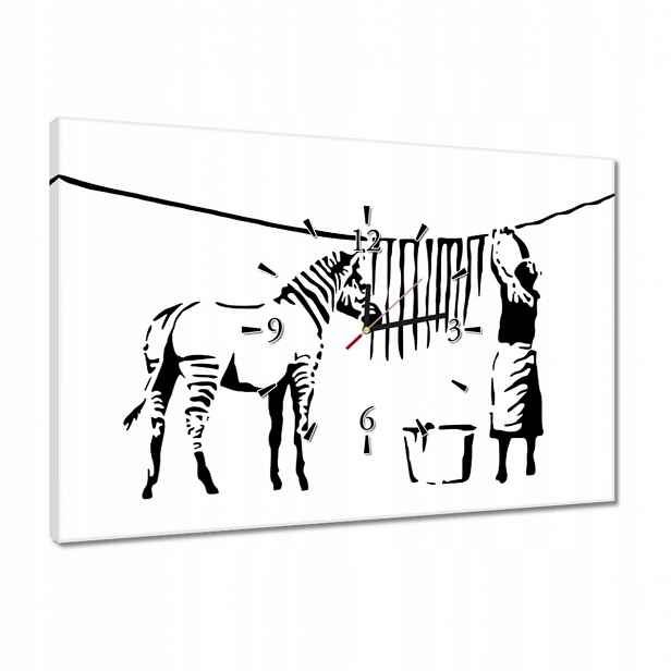 Hodiny 60x40 Praní zebry Banksy Pásky