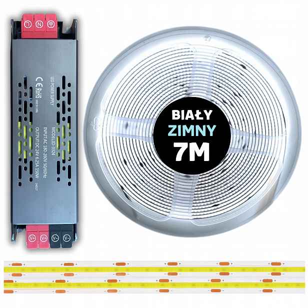 Set 7M Led pásek Cob 480 diod 6000K bílý studený 24V 10W s napájecím zdrojem