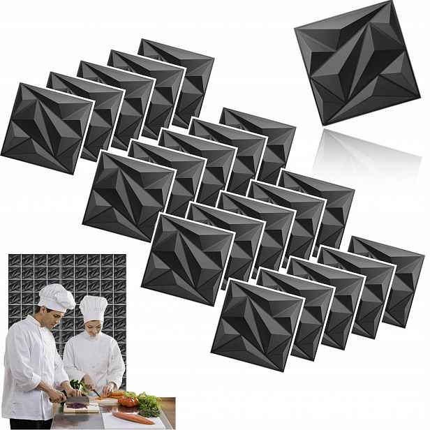 20 x Nástěnné Panely Bílé Stropní Kazety 3D Diamant černý 30x30 cm