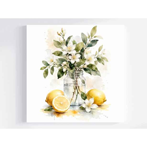 Obraz Na Plátně Canvas Akvarel Kytice Příroda Květiny Ovoce Citrony 50x50
