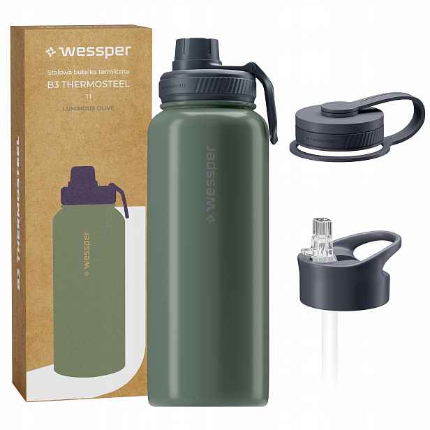Termosová termoska Wessper B3 Thermosteel, tři náustky, 1 l