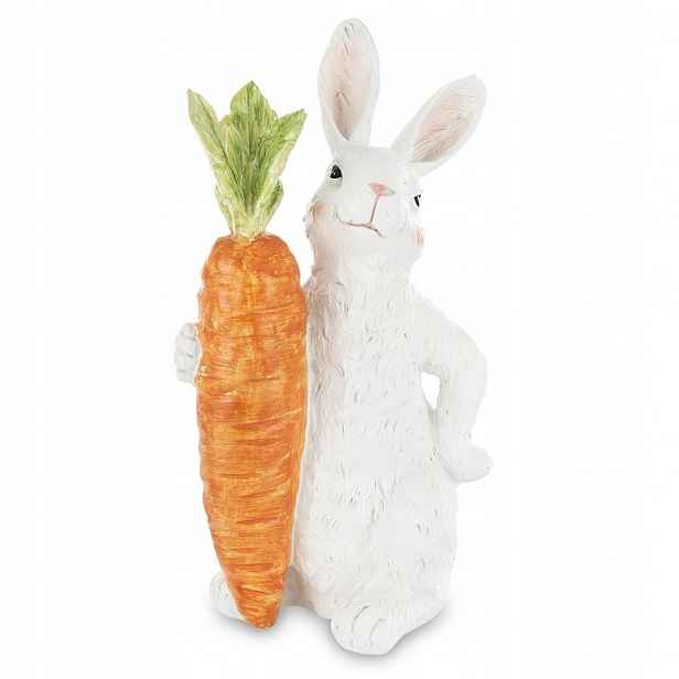 Figurka Králík Zajíc S Mrkví 30 cm Bílá Oranžová Zelená
