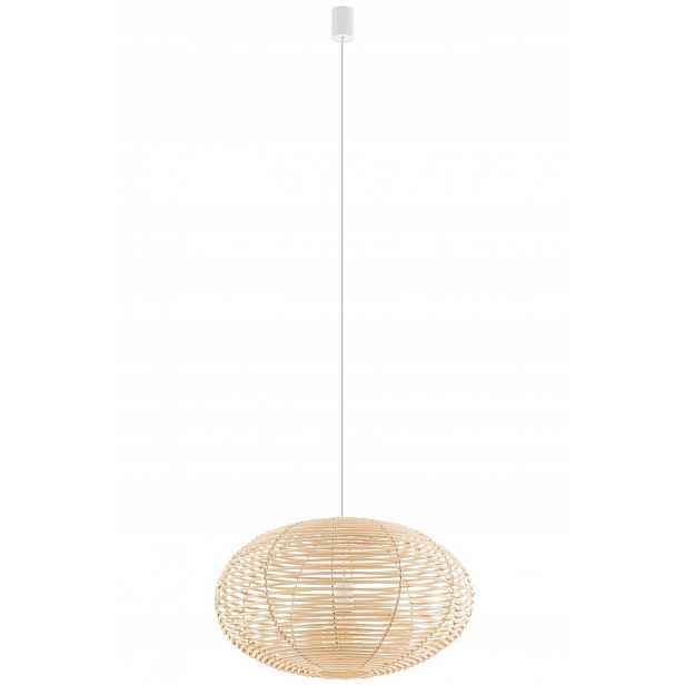Závěsná lampa Rattan Bílá Hnědá Abažur 1xE27 60 cm Stropní Svítidlo Dům